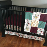 Sweet Dreams Baby Girl Crib Bedding set in burgundy, pink and gold with dreamcatchers and floral prints, baby girl nursery decor, boho theme