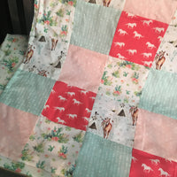 Made to Order Baby Girl Bedding in pink with wild horses, cactus  and floral fabrics
