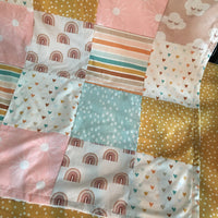 Custom Made to Order Baby Girl Baby Bedding featuring rainbows, suns and clouds, rainbow baby, vintage boho theme