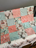 Made to Order Baby Girl Bedding set in coral and mint with a woodland boho theme with floral deer, Aztec prints, and floral arrows