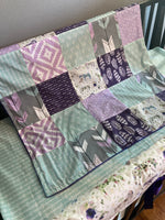 Made to Order Baby Girl Bedding in purple, lilac and light mint with floral horses, Aztec prints, arrows and feathers