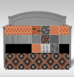 Modern Boho Crib Bedding Set in rust orange, black, gray, Bohemian Nursery with buffalo, skirt, crib sheet,