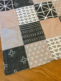 Boho Baby Bedding in neutral earth tones of tan and green, Made to Order Bohemian Nursery Decor
