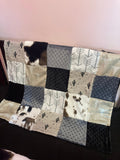Cactus Baby Bedding in Neutral Earth Tones of black, gray and tan with boho western fabrics of cowhide, cow skulls and minky dot