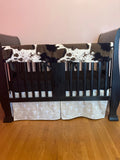 Cactus Baby Bedding in Neutral Earth Tones of black, gray and tan with boho western fabrics of cowhide, cow skulls and minky dot