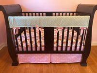 Made to Order Baby Girl Bedding in pink, mint and gold with highland cows, flowers, polka dot fabrics, farm crib bedding set