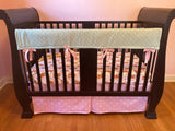 Made to Order Baby Girl Bedding in pink, mint and gold with highland cows, flowers, polka dot fabrics, farm crib bedding set