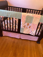 Made to Order Baby Girl Bedding in pink, mint and gold with highland cows, flowers, polka dot fabrics, farm crib bedding set