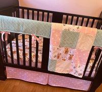 Made to Order Baby Girl Bedding in pink, mint and gold with highland cows, flowers, polka dot fabrics, farm crib bedding set