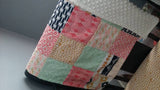 Patchwork Baby Blanket, navy, Gold, coral,  Minky back, made to order, Aztec, tribal, made to order